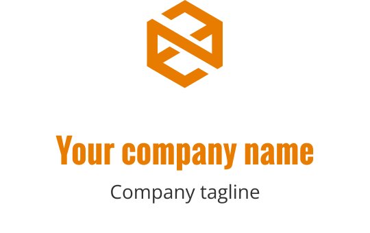 Logo moderne en forme d'hexagone orange avec un design géométrique