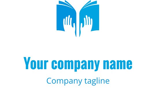 Logo de livre ouvert avec des mains dans une couleur bleue vibrante