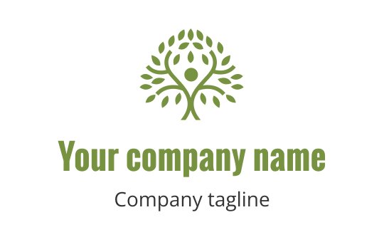 Logo design moderne d'arbre vert avec des feuilles arrondies et une figure centrale