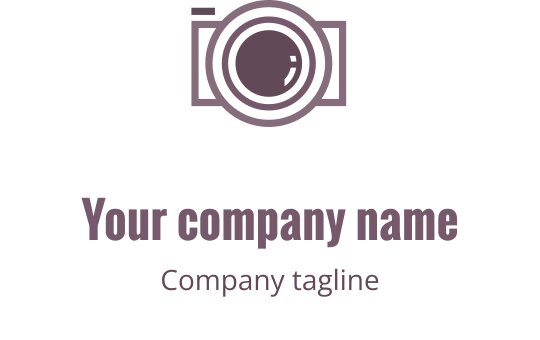 Logo créatif violet et marron avec un appareil photo stylisé