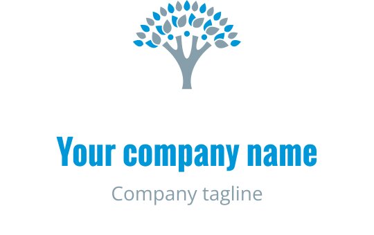 Logo d'arbre moderne avec des feuilles bleues et un tronc gris