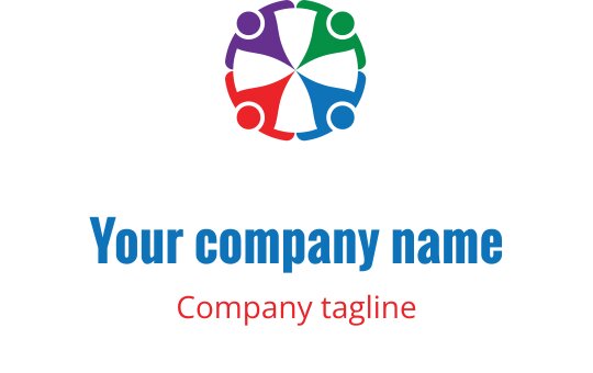 Design de logo coloré avec des figures interconnectées en violet, vert, rouge et bleu-vert