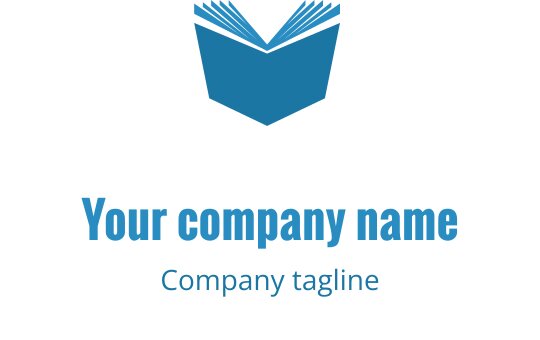 Logo de livre moderne bleu avec des pages stylisées et une typographie épurée