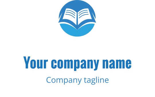 Logo moderne bleu avec un livre ouvert et un fond circulaire