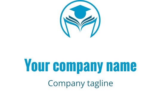 Design de logo moderne avec un livre ouvert et un chapeau de diplômé en bleu