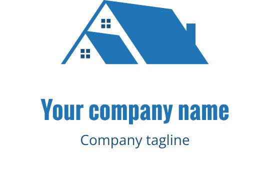 Logo de maison moderne bleue avec un toit triangulaire et des fenêtres