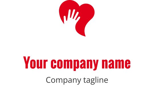 Logo en forme de cœur avec une main en rouge et noir