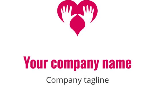 Logo en forme de cœur avec des mains en rose et noir