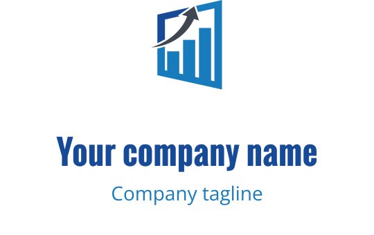 Logo moderne bleu avec un graphique à barres et une flèche ascendante