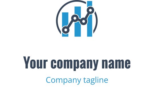 Logo moderne en bleu canard et bleu avec des éléments de graphique en hausse