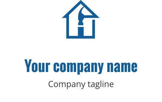 Logo de maison moderne bleue avec un pinceau et un contour de toit