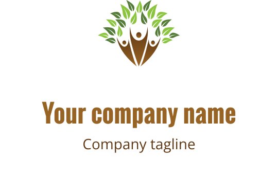 Design de logo moderne avec un arbre, des figures humaines et des feuilles vertes