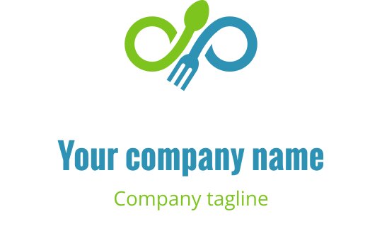 Design de logo moderne avec une fourchette et une cuillère en vert et bleu