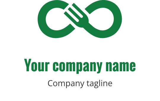 Logo moderne vert avec des fourchettes entrelacées en forme d'infini