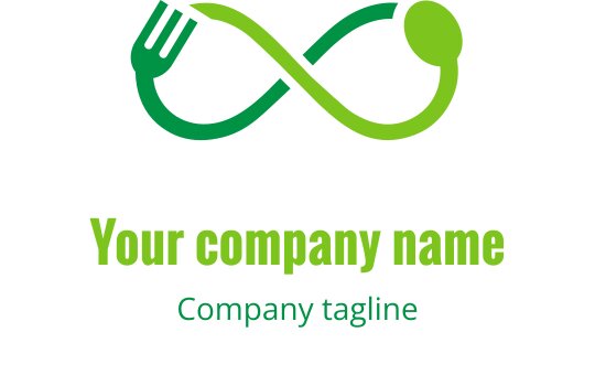 Design de logo moderne avec des fourchettes vertes et lime entrelacées en forme d'infini