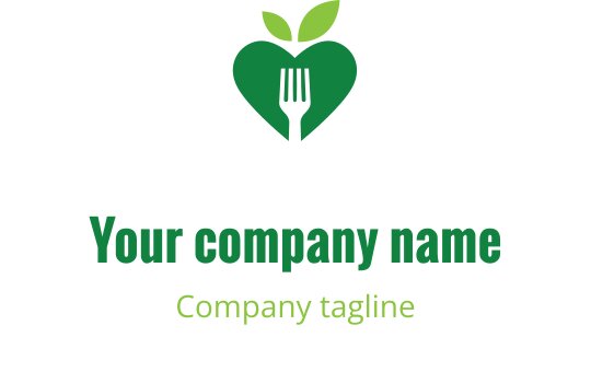Logo design frais et vert avec une feuille stylisée et une fourchette
