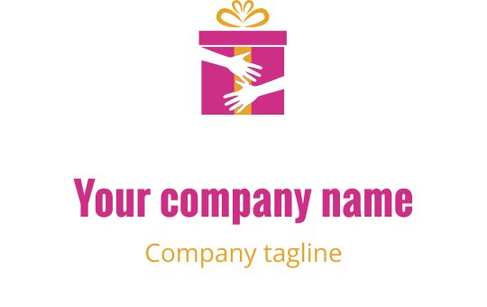 Logo design élégant en rouge et or avec une boîte cadeau stylisée