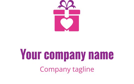 Logo design charmant en rose et violet avec une boîte cadeau stylisée