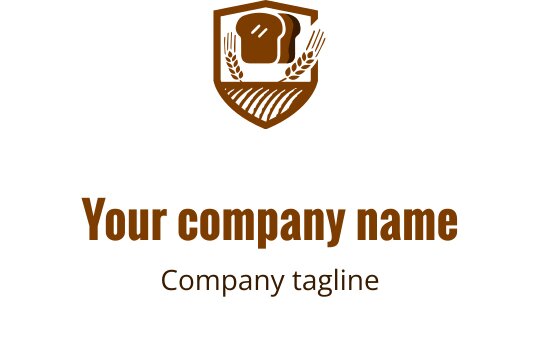 Logo en forme de bouclier avec un pain et des épis de blé