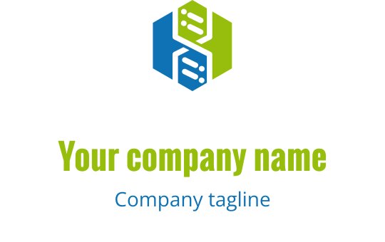 Design de logo hexagonal moderne avec des éléments bleus et verts