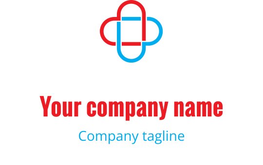 Logo moderne rouge et bleu avec une forme de croix stylisée