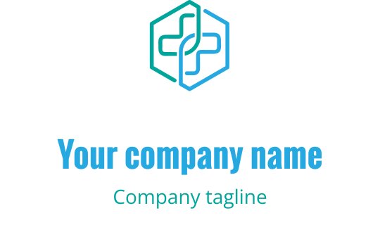 Logo moderne hexagonal avec une croix médicale stylisée en bleu-vert
