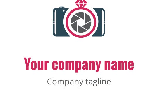 Conception de logo créatif avec un appareil photo teal, accents rouges et détails gris