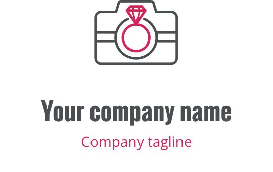 Logo de caméra moderne avec une bague en diamant rose et gris