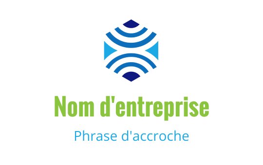 Logo moderne hexagonal avec des vagues bleues et du texte vert
