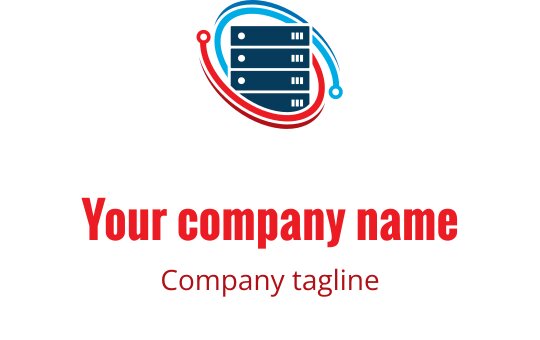 Design de logo moderne avec une pile de serveurs et des accents rouges et bleus