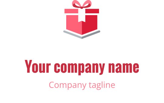Conception de logo créatif avec une boîte cadeau grise et des accents rouges et corail