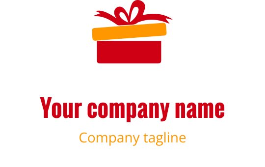 Logo design vibrant en orange et rouge avec une boîte cadeau stylisée