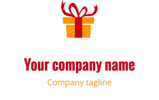 Logo design vibrant en orange et rouge avec une boîte cadeau stylisée