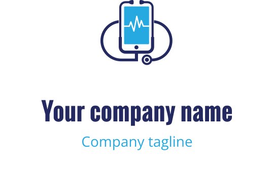 Logo professionnel bleu et marine avec une croix médicale et un smartphone