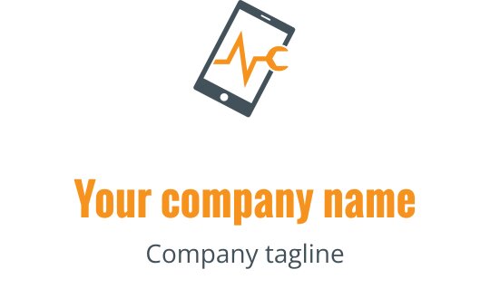 Design de logo moderne avec un smartphone et une ligne de rythme en orange et gris