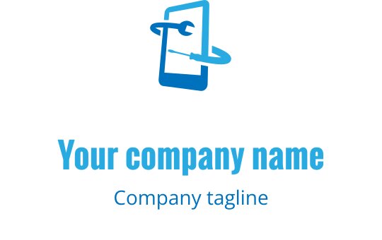 Logo moderne bleu combinant un smartphone et une clé à molette