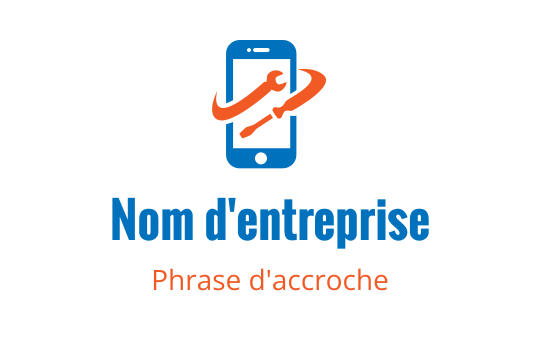 Logo de smartphone moderne bleu avec des accents orange et texte stylisé