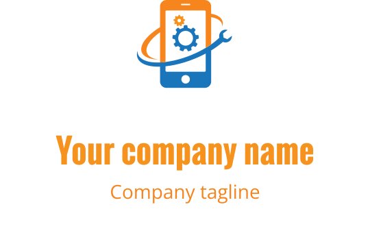 Logo design teal et orange avec un appareil mobile stylisé et des outils de réparation