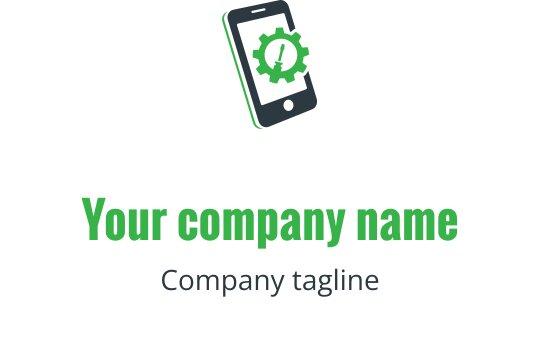 Logo moderne vert et citron vert avec un smartphone et des outils de réparation