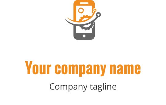 Design de logo moderne avec un smartphone, des engrenages et un élément de courbe