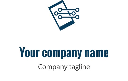 Logo moderne bleu marine avec un appareil mobile stylisé et des outils de réparation