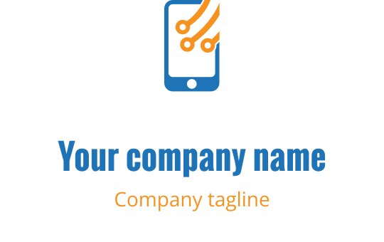 Design de logo moderne avec un smartphone et des lignes de circuit en bleu et orange