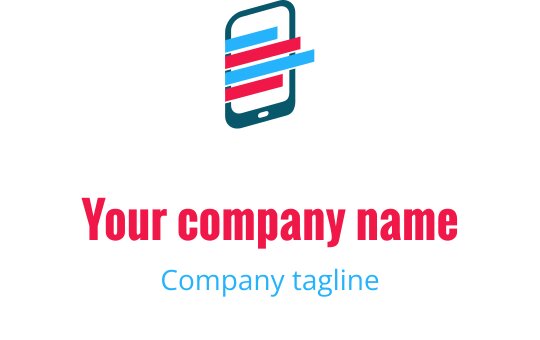 Design de logo moderne avec un appareil mobile pixelisé en teal, bleu et rouge