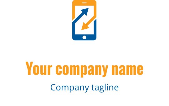 Design de logo moderne avec un smartphone et des flèches vers le haut en bleu et orange
