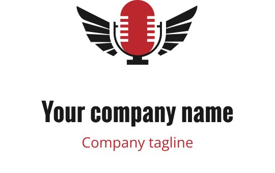 Logo de microphone audacieux avec des ailes en rouge et noir
