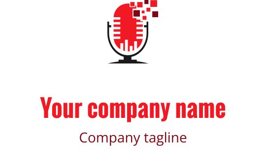 Logo de microphone moderne avec des accents rouges pixelisés