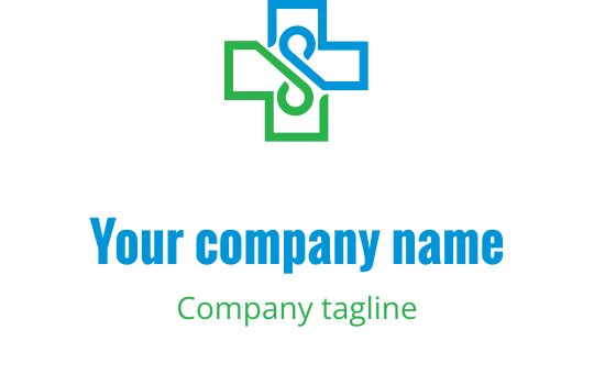 Design de logo moderne avec une croix verte et bleue aux éléments entrelacés