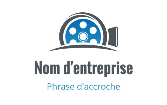 Design de logo moderne avec une bobine de film bleue et des accents noirs