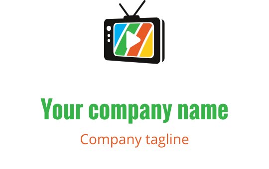 Design de logo de télévision coloré avec un bouton de lecture et des rayures vibrantes