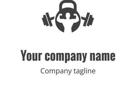 Logo design audacieux en gris avec des poids stylisés dans une mise en page moderne